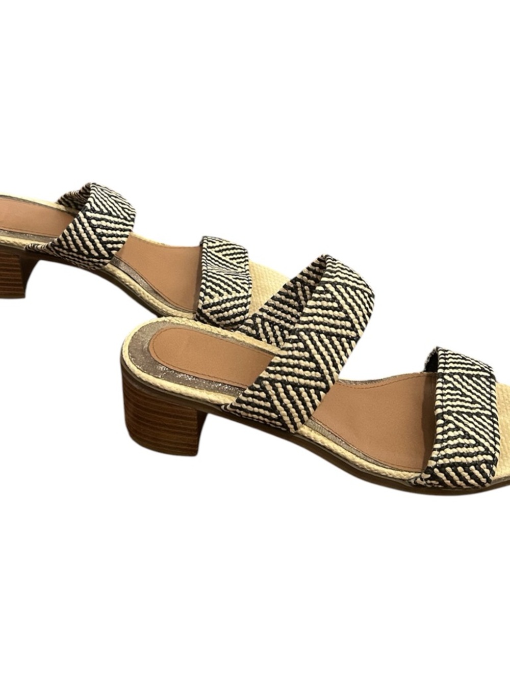 Rampage Black & Cream Woven Double-Strap Block Heel Sandals- Size 7M
